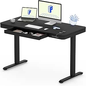 FLEXISPOT Q3 Escritorio Elevable Escritorio con Tablero Entero, Standing Desk, Mesa de Elevable con Función de USB Y Táctil, Tocador con Cajón 140x70cm (Negro)