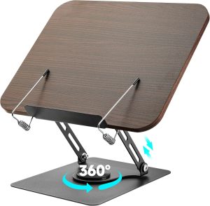 Zouway Atril para Libros con Base Giratoria de 360°, Soporte Libros con Clips, Altura Ajustable, Plegable, Soporte Tablet Mesa, IPads, Partituras, Libro, Recetas