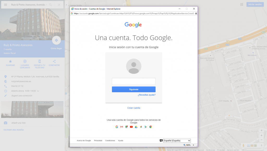 inicio de sección en google maps